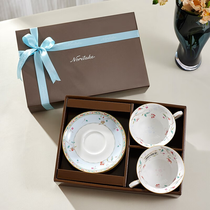 则武（Noritake）【礼物】HANASARASA咖啡杯套装欧式下午茶茶具精致对杯礼盒美式 HANASARASA 蓝粉杯碟对杯