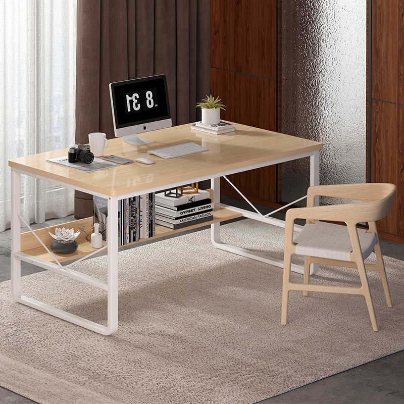 沃变 电脑桌电脑台式桌书桌家用省空间办公写字桌子 田园橡木色+白架