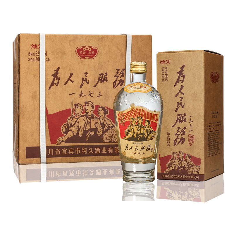 为人民服务酒1973礼盒装 纯久情怀复古粮食酒固态发酵 四川浓香型52度