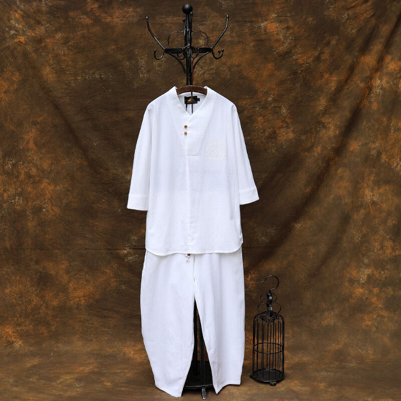 以舟居士服男佛教夏季中国风禅服茶服套装中唐装古装汉服佛系古风打坐