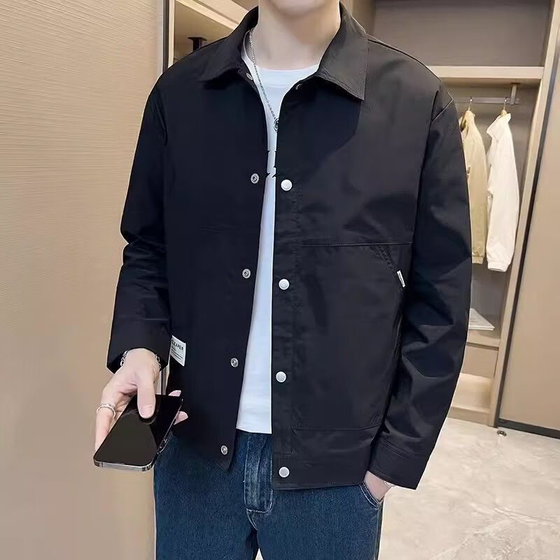 vpvz男士外套2024新款男春秋高档35岁夹克季短款工装修身翻领休闲衣服