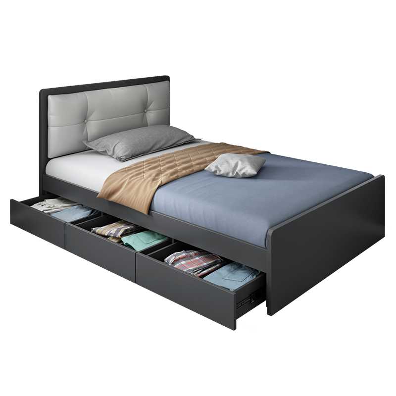 兰尼森 床 北欧简约带软靠榻榻米单人床现代小户型收纳高箱储物床 【A款灰色】床+8CM椰棕床垫 1.2*1.9米