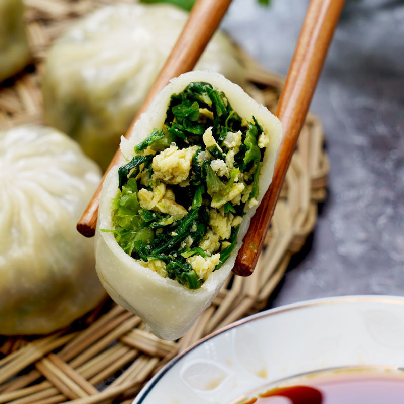 虎钢馋水晶薄皮素包子韭菜荠菜鸡蛋馅什锦小笼包懒人早 新鲜韭菜鸡蛋