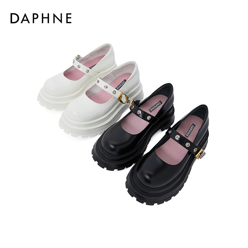 达芙妮【方糖系列】真皮玛丽珍鞋女机能风2022春季新款限量版单鞋QJ1 黑色 37