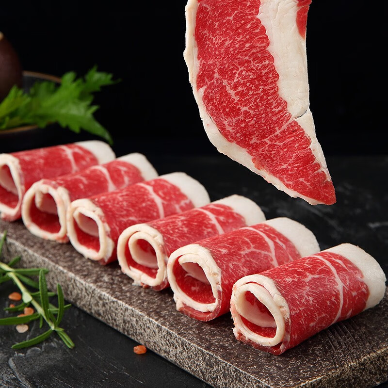 鲜感觉 进口牛前胸原切雪花烤肉片1000g装火锅食材生鲜肥牛卷牛肉火锅