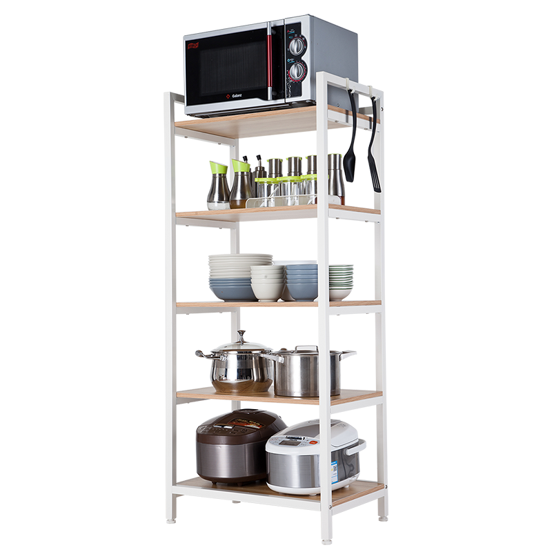 心家宜 厨房置物架 储物架钢木五层 微波炉架 烤箱架收纳架 调料架调味品架 厨房用品锅架 XM_64105W