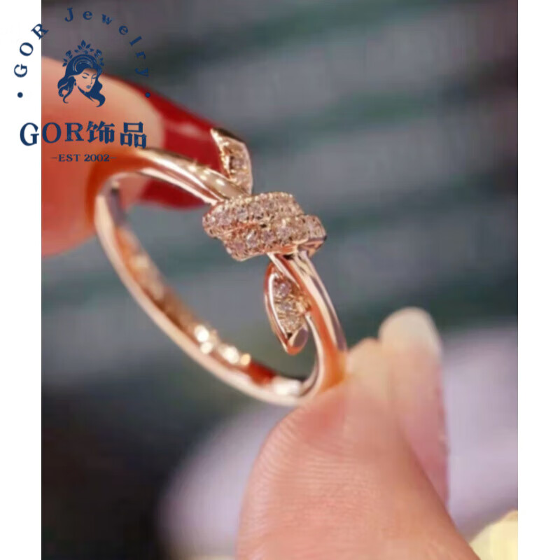 GOR18k玫瑰金戒指系绳结女银蝴蝶结结扣简约情侣对戒 KNOT绳结戒指-玫瑰金 开口可调节