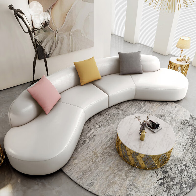 龙江沙发 弧形科技布沙发客厅小户型转角异形布艺现代 米白色 双转角