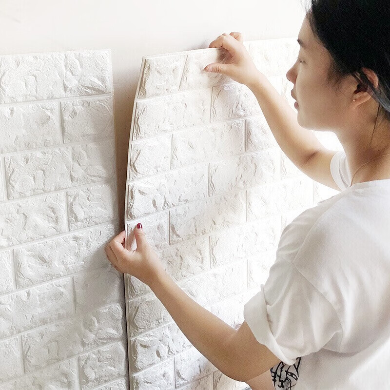 晴画3D立体防撞墙贴自粘防水墙面贴纸背景墙加厚防潮护墙板软包墙围 白色 加厚款5mm厚5片装