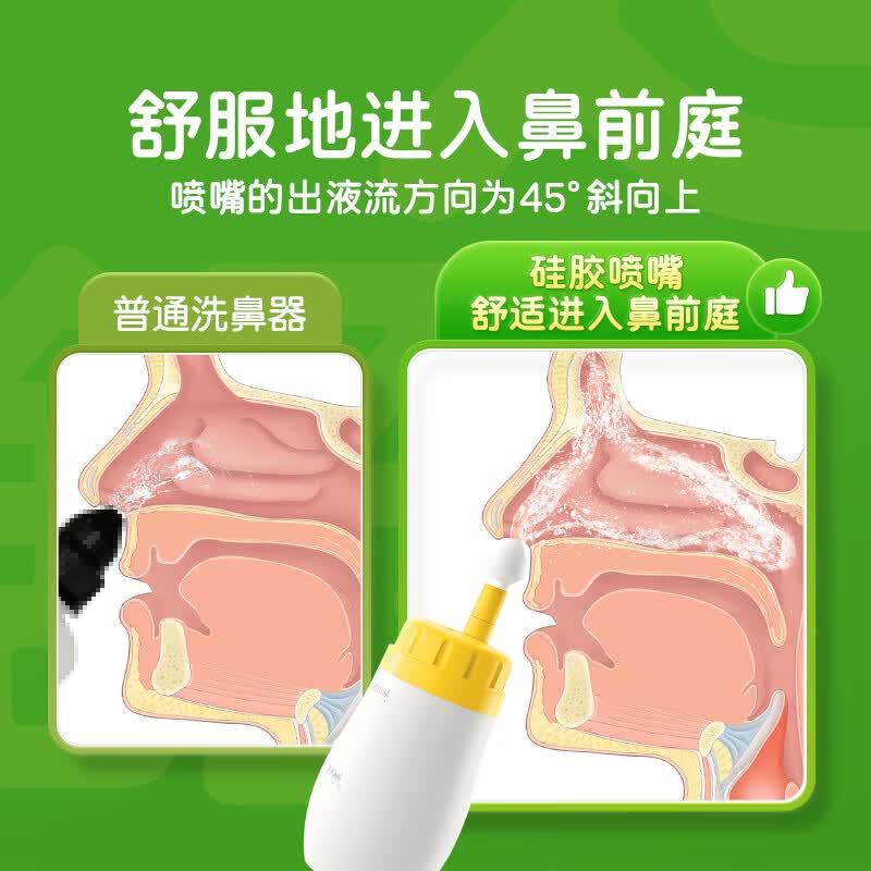 青山雅也 AOYAMA YAYA硅胶洗鼻器儿童洗鼻壶硅胶材质鼻腔冲洗器生理盐水冲洗医用冲鼻器 【200ml自带刻度】+温度贴+90袋洗鼻盐