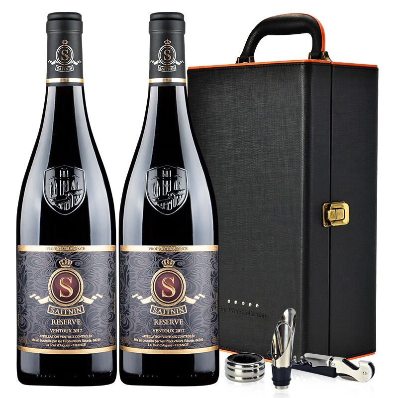 圣宁（SAITNIN）法国AOC原瓶进口红酒橡木桶陈酿14.5度珍藏红葡萄酒双支礼盒套装