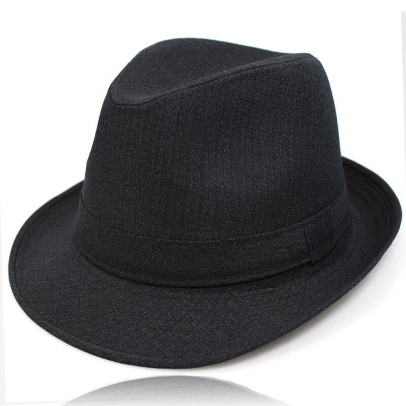 戴帽子春秋天男布料礼帽夏季老头帽爷爷士帽爸爸绅士 黑色西服布礼帽