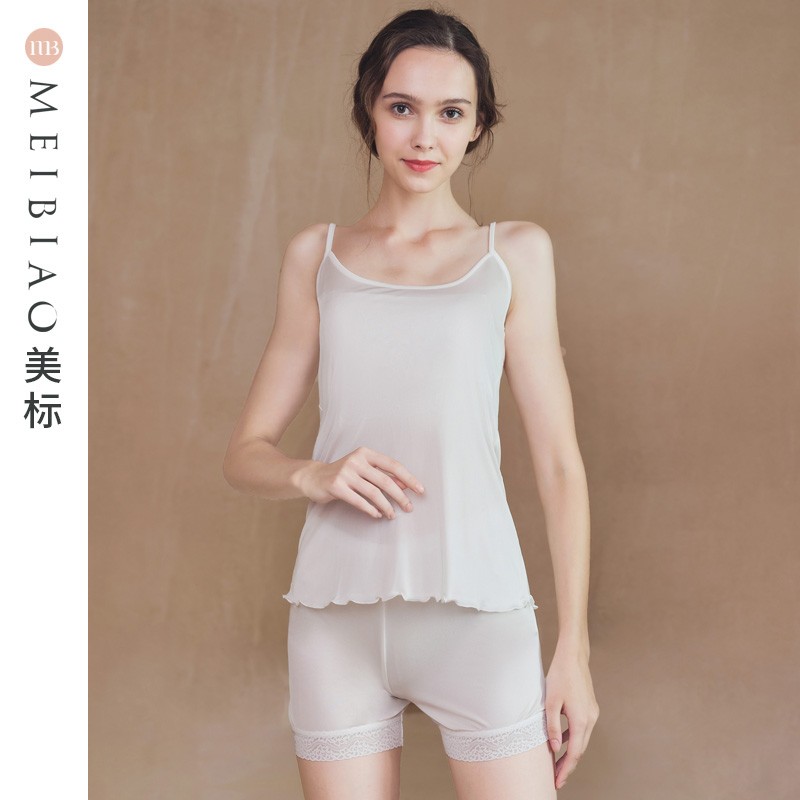 美标商场同款春夏女蚕丝打底新款基础无袖吊带上衣丝绸内搭 黑色(针织蚕丝) M (160/85)