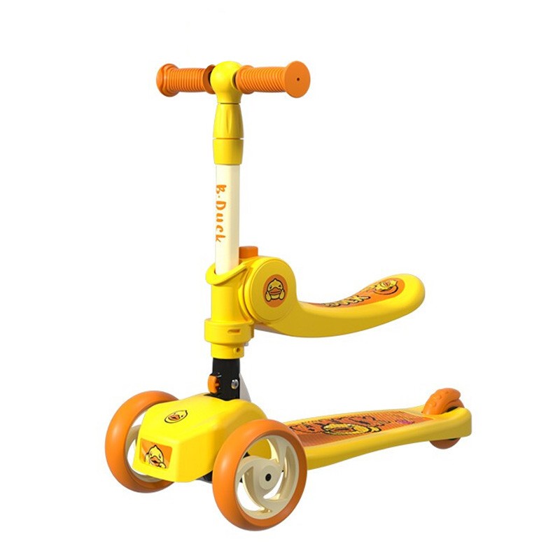 乐的（Luddy）儿童滑板车 发光宽轮 2-3-5岁小孩宝宝可坐 单脚踏二合一两用滑滑车 1053小黄鸭（建议身高：75-110CM）