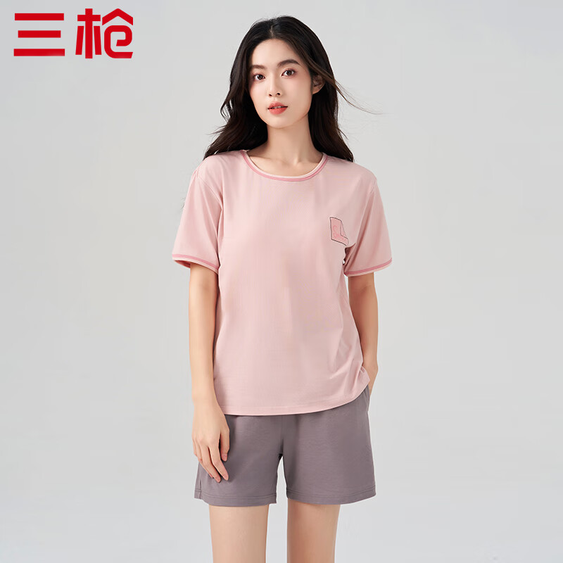 三枪【捉风系列】莫代尔睡衣女夏季带胸垫短袖女士睡衣家居服可外穿