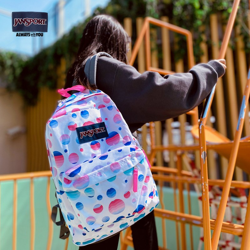 JANSPORT杰斯伯双肩背包男女清新森系书包黑色波点旅行包通勤电脑包 T50133V彩红蜜糖-无侧袋无隔层