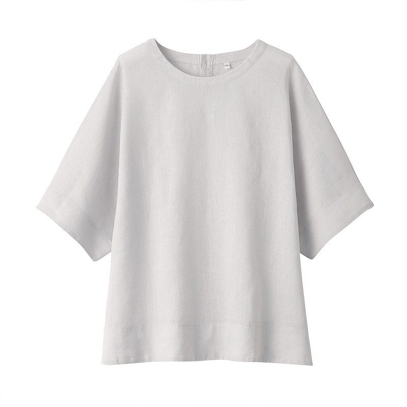 无印良品 MUJI 女式 亚麻水洗 短袖罩衫 409435 银灰色 M-L