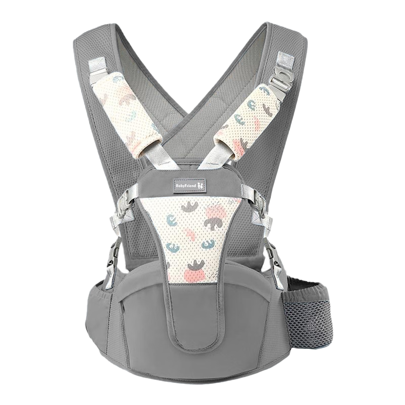baby friend腰凳嬰兒坐凳寶寶背帶前后兩用多功能抱抱托外出抱娃神器透氣灰色