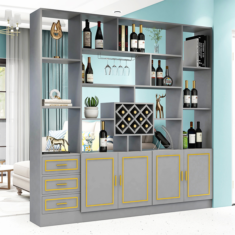 泰诺仕（TAINUOSHI） 泰诺仕 酒柜玄关柜 现代简约客厅装饰柜门厅柜餐厅屏风柜隔断柜 纳多灰色【装饰条门款】 200cm长*200cm高*30cm深【四门三抽】