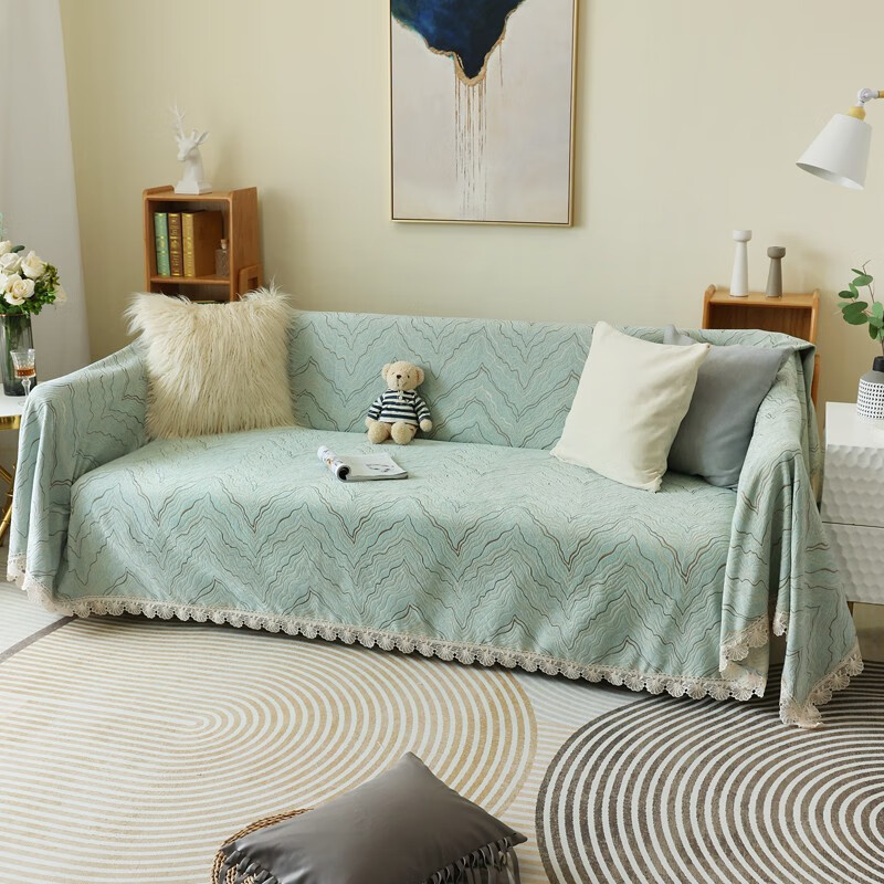 珂米雪尼尔沙发盖布全盖套罩四季通用防滑北欧网红沙发巾夏季2023新款 水波纹-绿 180*300cm(三人位/大贵妃位)
