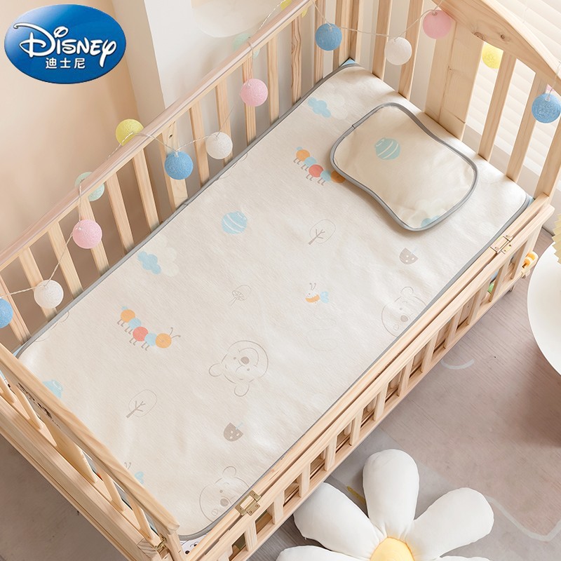 迪士尼宝宝（Disney Baby）婴儿凉席儿童冰丝席宝宝午睡凉席床垫枕头夏季幼儿园凉席两件套 灰色维尼120*60cm