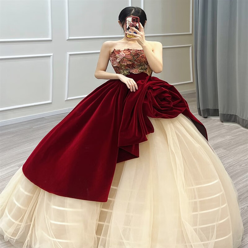 婚纱礼服轻婚纱晚宴礼服女敬酒服新娘感结婚订婚轻奢小众高端 玫瑰