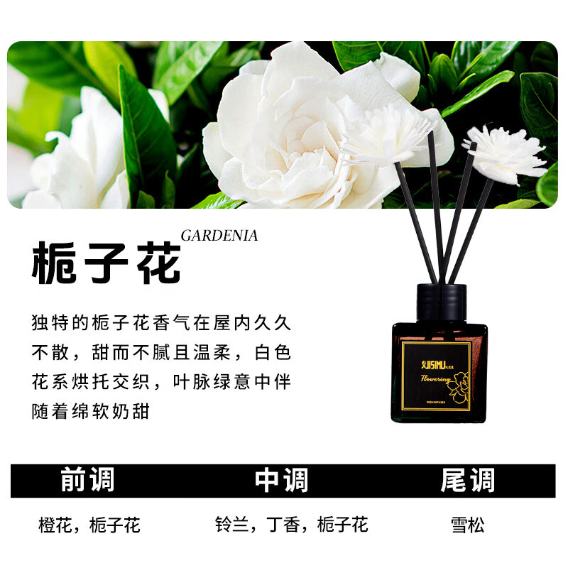纪思慕【严选】纪思慕无火香薰家用室内空气清新剂卧室房间精油香氛摆件 小黑玻-栀子花 50ml