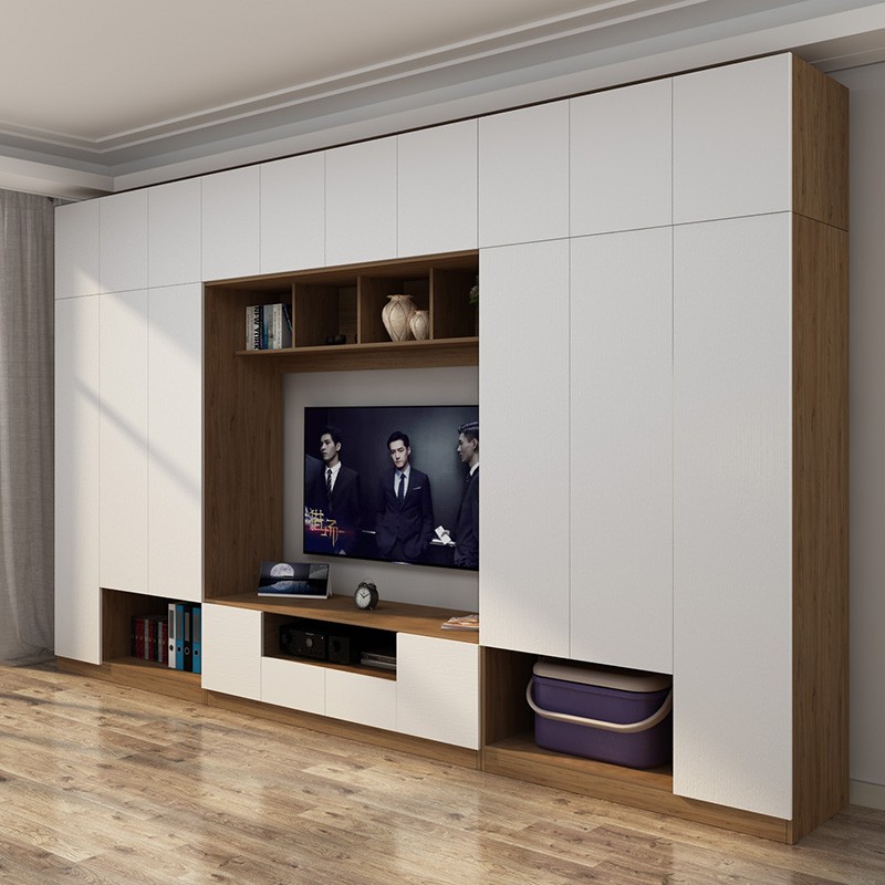 超昶平开门衣柜电视柜带顶柜储物柜衣柜电视柜一体衣柜电视柜背景墙 a