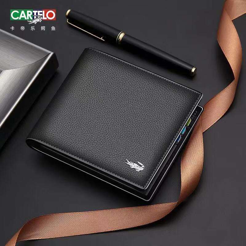 carakaty小&ck钱包男士钱包短款时尚商务真皮 【臻皮横短】深黑option