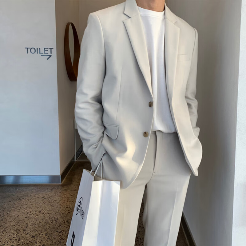 喵畅痞帅那不勒斯西服高级感男装纯白色高级感垫肩休闲西装外套男春秋