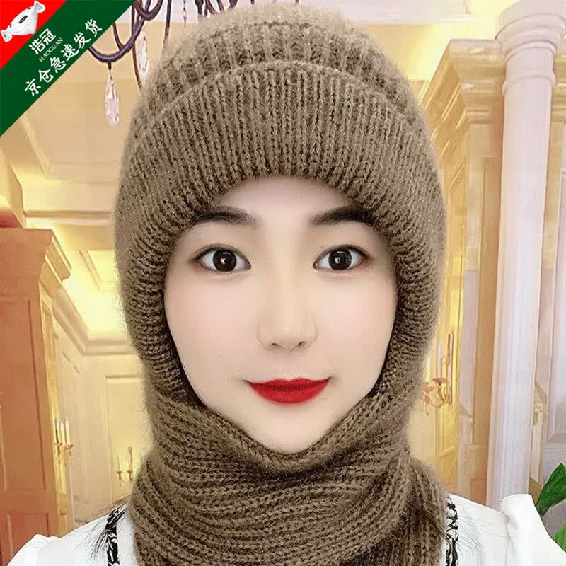 浩冠 帽子女秋冬季时尚帽子围巾一体冬天保暖防风棉帽加绒毛线帽骑行护耳针织帽 卡其属于什么档次？