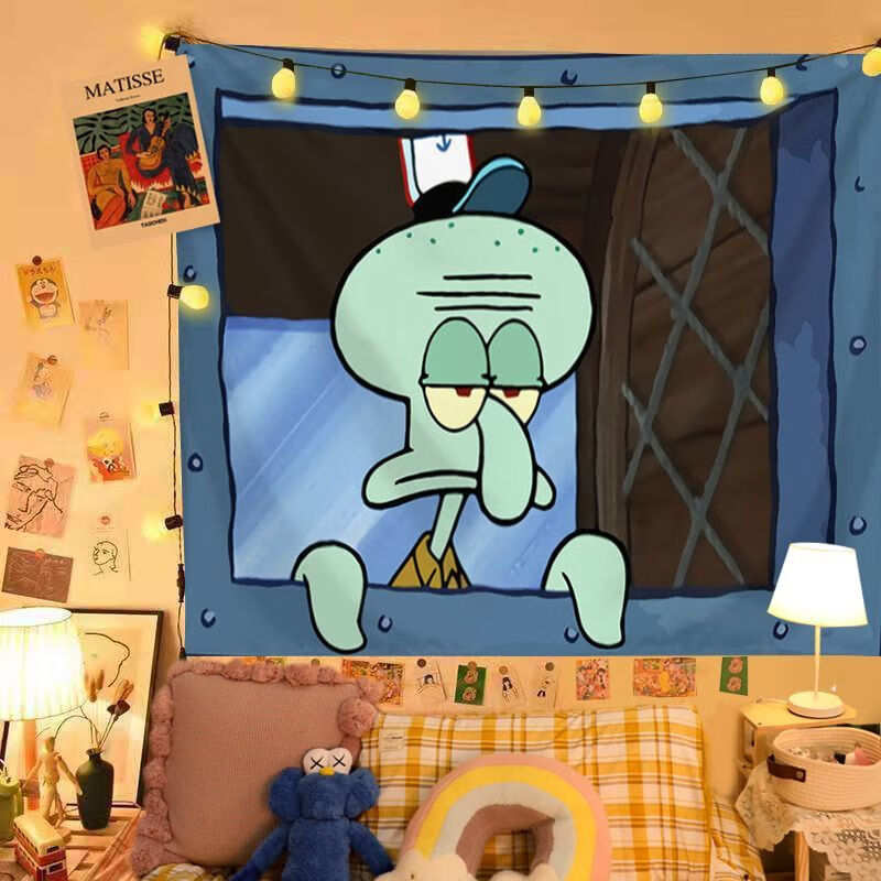 章鱼哥挂画动画海绵宝宝卡通挂布卧室墙面装饰创意背景布 356-1章鱼哥