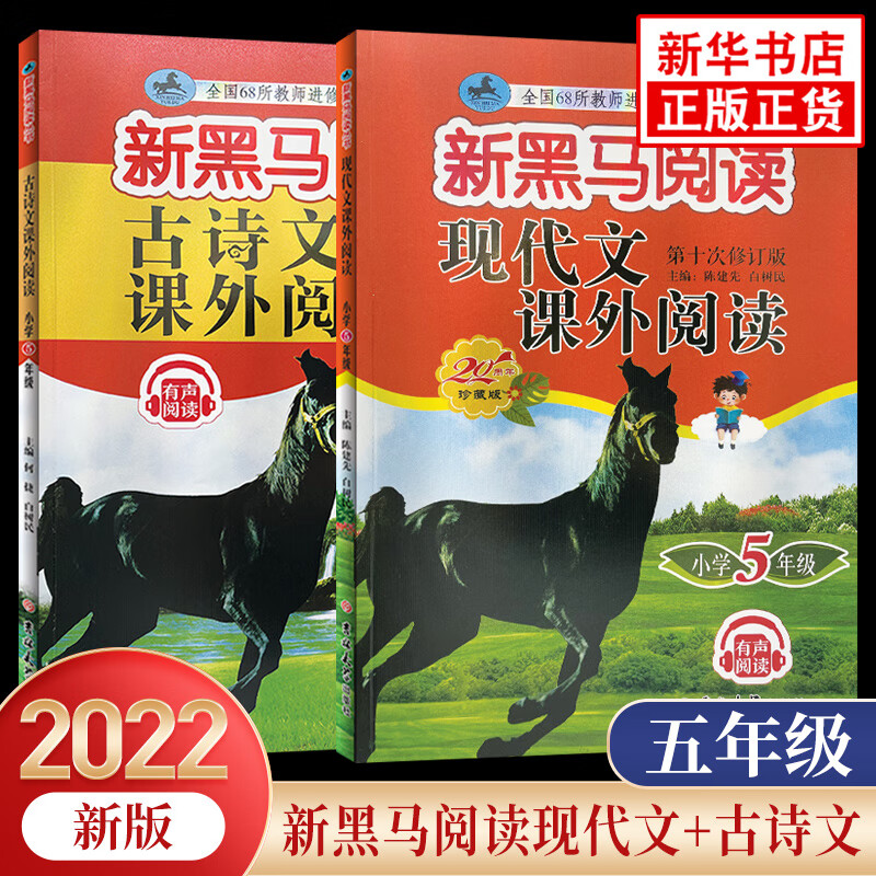 2022新黑马阅读 古诗文课外阅读+现代文课外阅读 全2册 黑马阅读五年级 语文古诗词文言文小学生同步拓展阅读