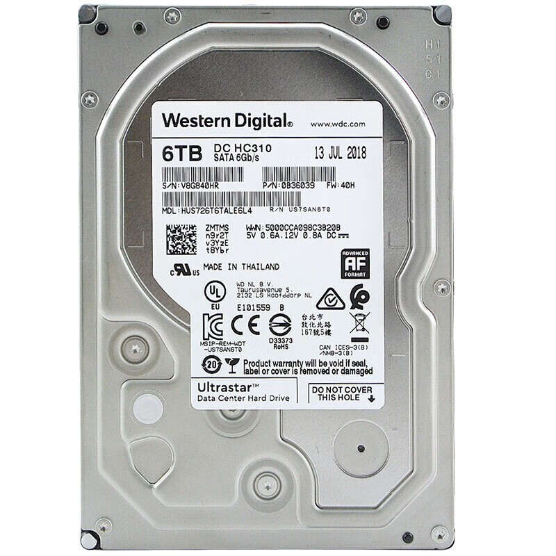 西部数据(western digital)  企业级硬盘 sata6gb/s hc310 6tb企业级
