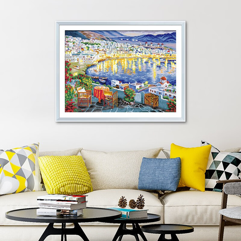 ks十字绣2023新款客厅卧室挂画自己绣刺绣手工线绣风景画海港的夜 y