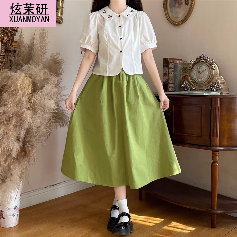 炫茉研夏天衬衫裙子套装少女夏季新款初中生高中学生日系学院风连衣裙