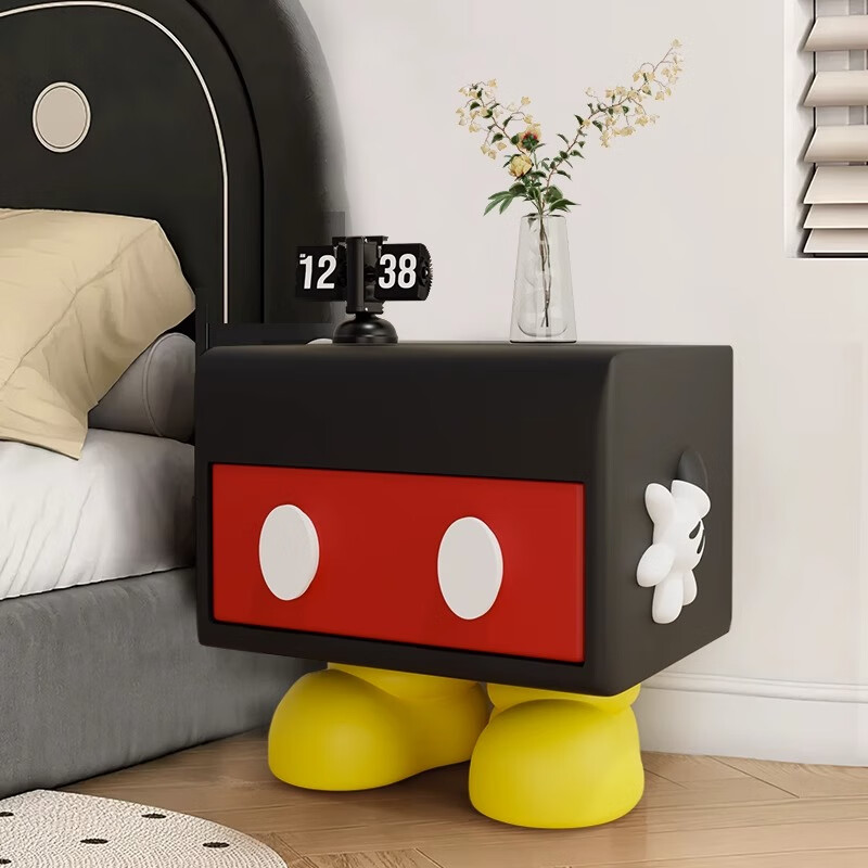 多巴胺柜子米奇创意卧室床头柜家具卡通儿童房床边柜沙发边几收纳 米奇抽屉床头柜-红 整装