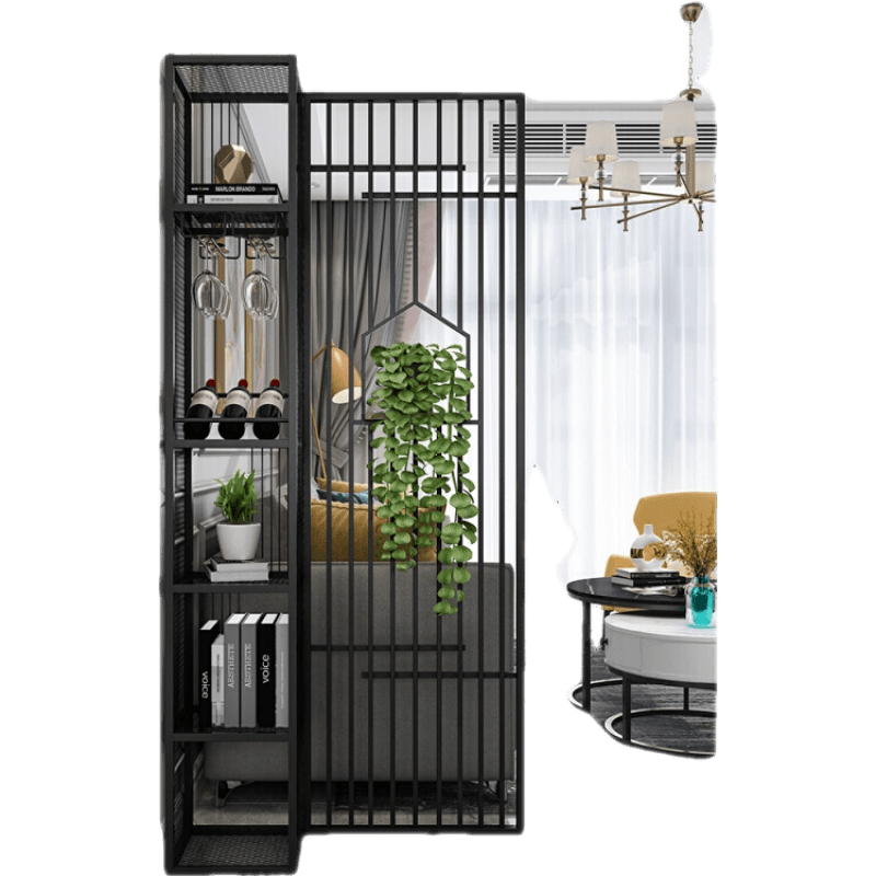 可定做 精甄 北欧玄关隔断客厅屏风创意缕空酒柜置物架落地入户简约装饰现代博古架展示架 黑色:长80*30*220cm高 整装