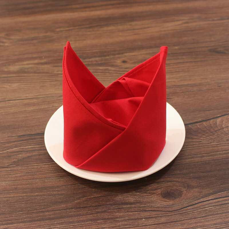 新酒店西餐厅加厚黑色白色纯餐巾口布样板房装饰布定型折花新品 红色