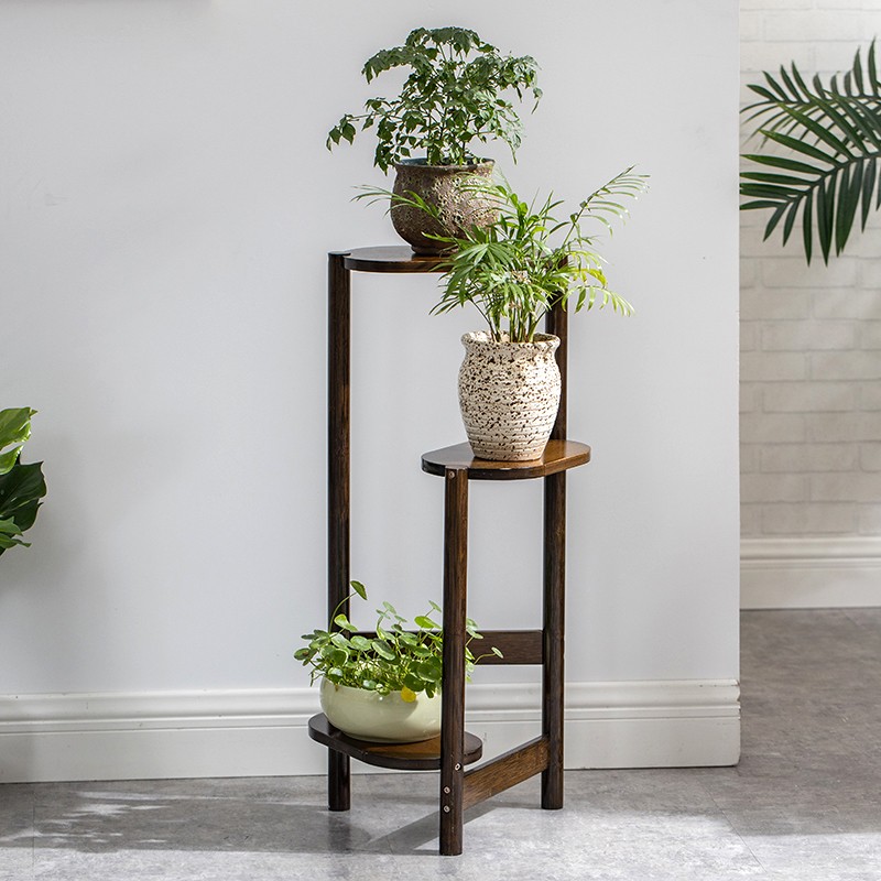 室内阳台装饰落地式多层花架楠竹实木现代简约花盆架 胡桃色/三角花台