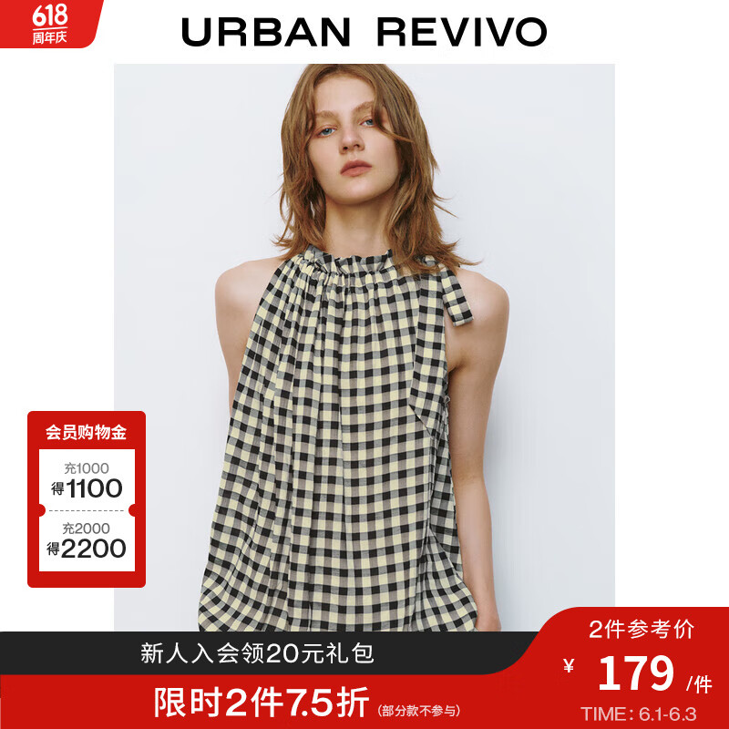 UR2024夏季新款女装复古格子超宽松花边系带罩衫衬衫UWU240036# 黑色格子(预售) M