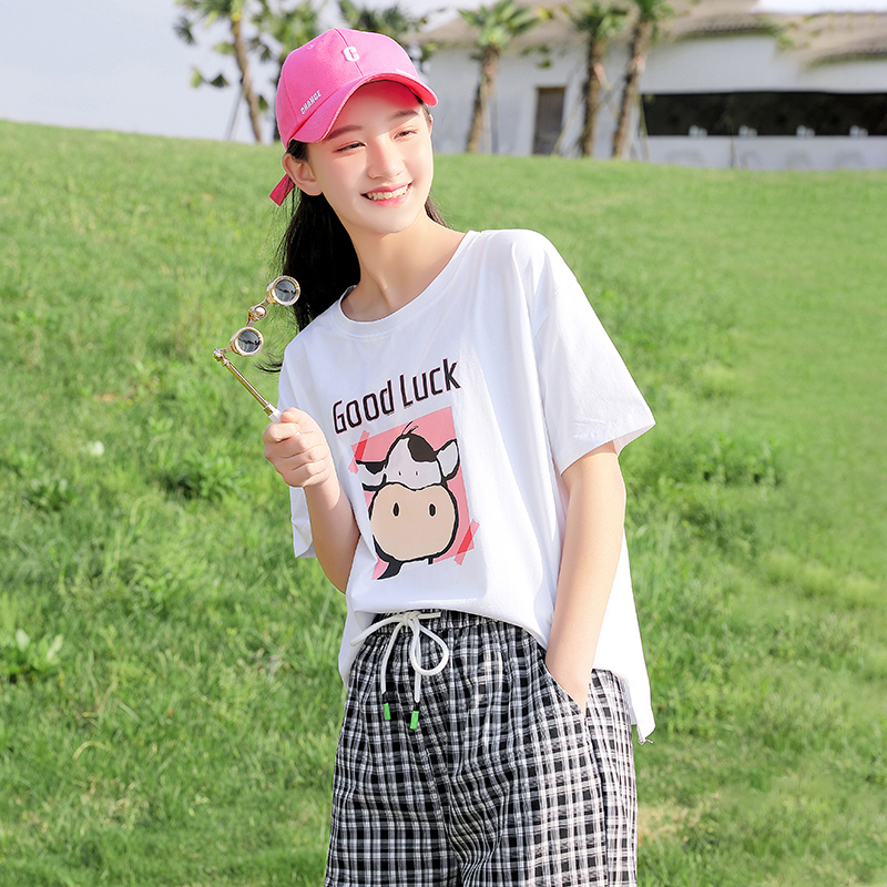 中学生初高中生少女夏装t恤新款高运动套装可爱初中生时尚宽松短袖t恤