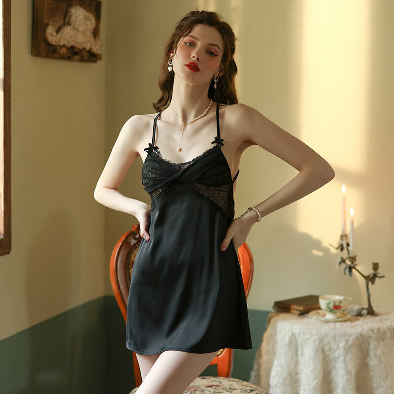 爱如如秋季新款性感蕾丝吊带火辣纯欲漏乳诱惑睡裙女性感睡衣女夏季薄
