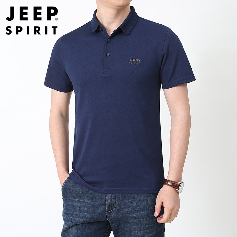 jeep吉普男装短袖t恤男实物休闲翻领polo上衣冰丝棉宽松潮衣服新款