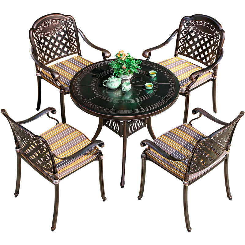 嘉勒美 户外家具休闲铁艺咖啡室外压铸阳台桌椅五件套铸铝桌椅 一桌四椅(含垫)