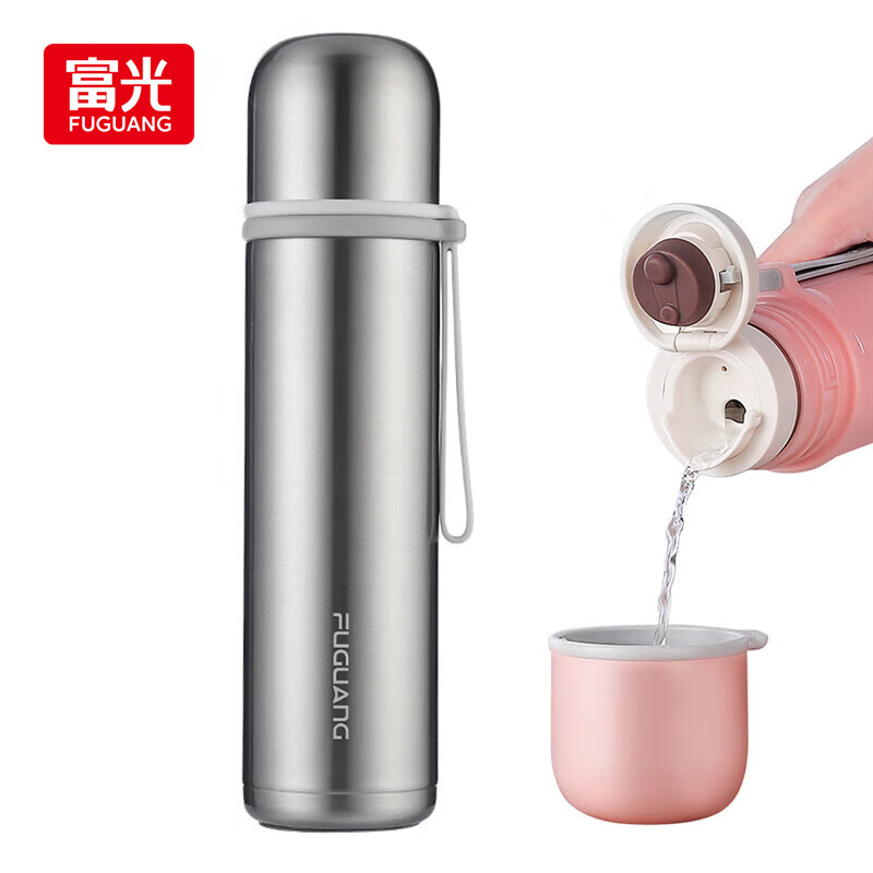 富光 星海系列保温杯泡茶杯316不锈钢户外运动男女子弹头便携节日礼物 本色500ml【316内胆+便携杯盖】