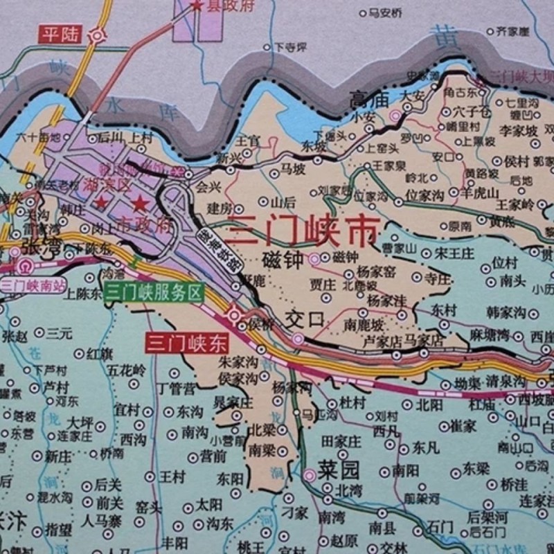 219河南省十八市全开系列三门峡市地图袋装折叠展开约1.1*.8米
