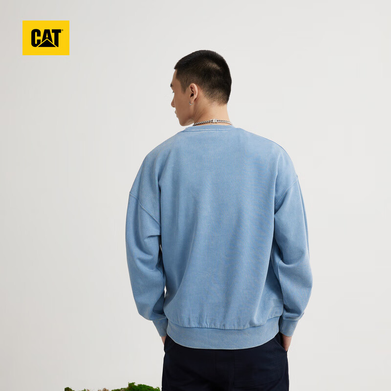 CAT卡特男女同款套头卫衣时尚潮流户外休闲宽松棉卫衣 灰蓝 L