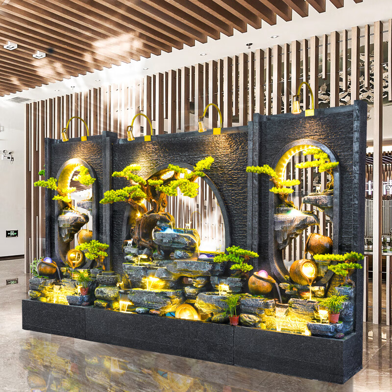 蚂蚁师傅 新中式水幕背景墙屏风酒店会所办公室客厅大型隔断屏风家居