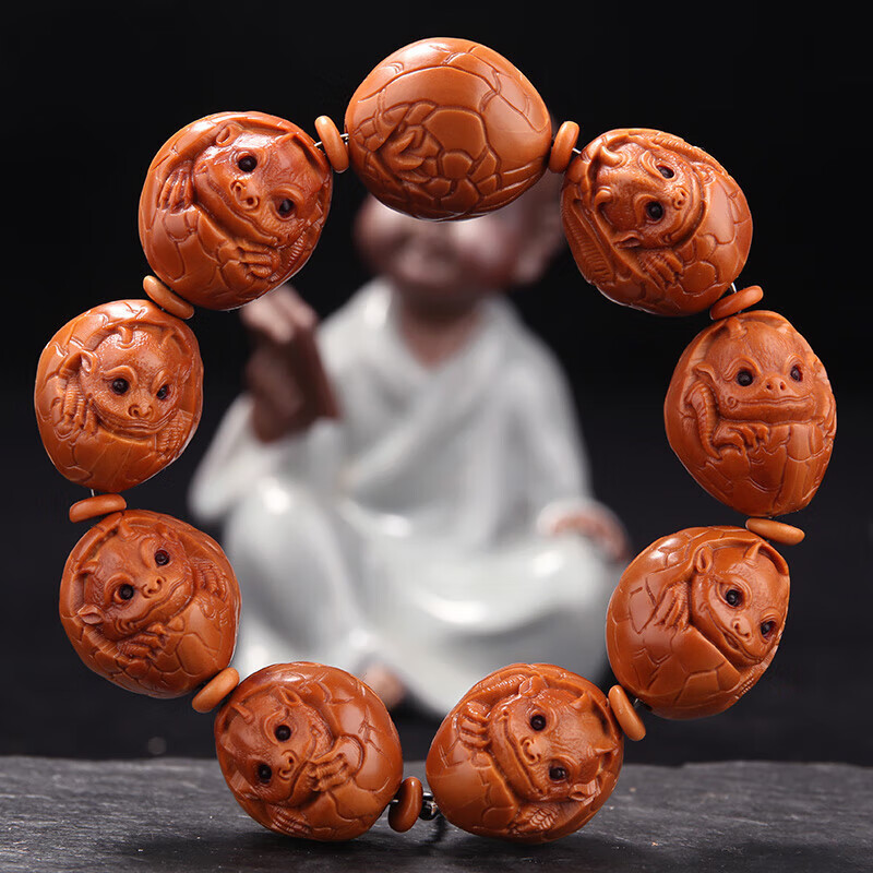 暗杠橄榄核手串 龙蛋纯手工短圆可爱萌核雕龙宝宝橄榄胡手链文玩男女